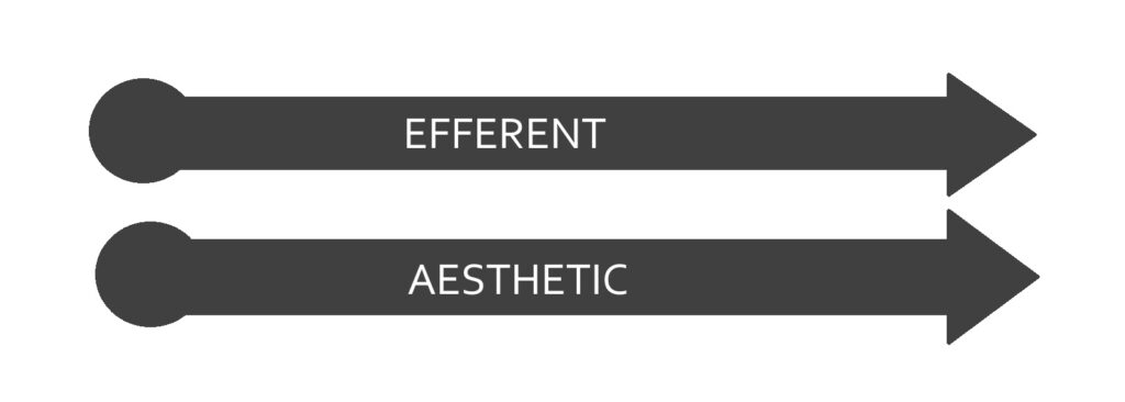 Two stacked arrows pointing right, with the top arrow labeled "Efferent" and the bottom arrow labeled "Aesthetic"